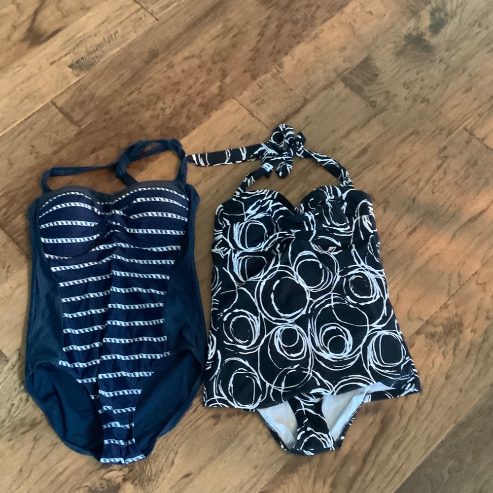 Athena Navy Striped and Black Swirl One Piece Swimsuits
